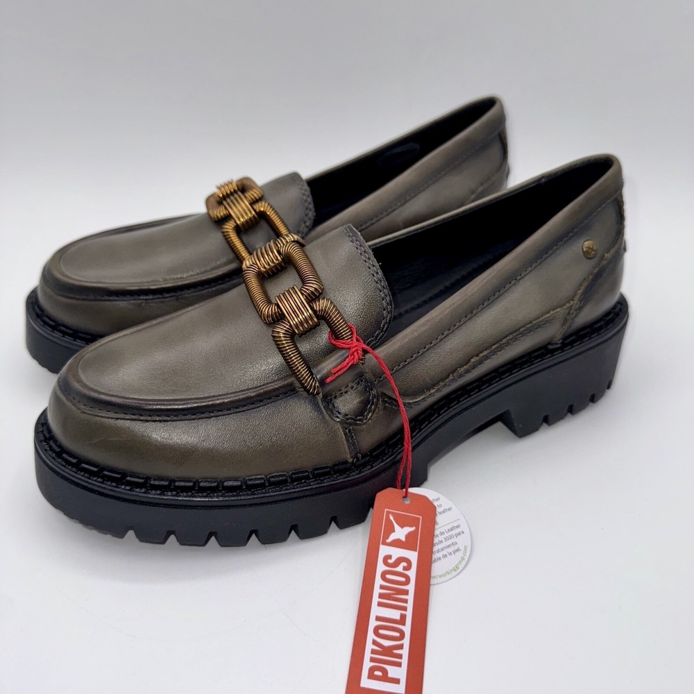Pikolinos Aviles Chunky Loafers Women's‎ Size 6 EU 36 Aloe Green Leather